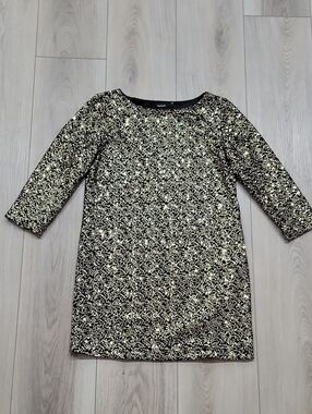 Tahari Black and Gold Sequin Shift Dress